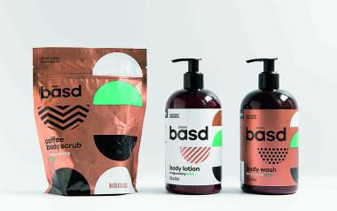 three BASD products - body scrub, body lotion and body wash