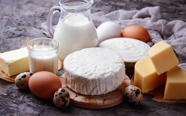 assorted cheeses, eggs, and dairy products