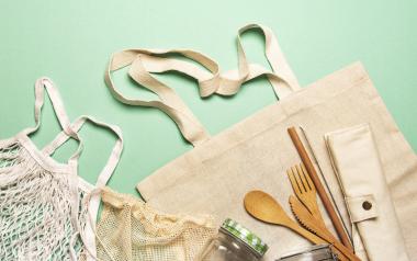 Zero waste items like bamboo cutlery, glass jars and reusable bags