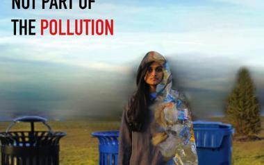 Student Solutions for Plastic Pollution: teen girl wearing a cloak of plastic