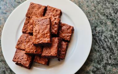plate of stacked brownies 