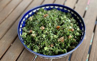 A bowl of authentic tabouli on a table