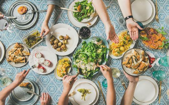 overhead shot of a family meal