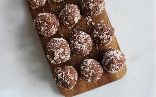 protein balls on a cutting board