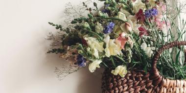 A basket filled with wild flowers