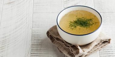 bowl of soup on a cloth napkin